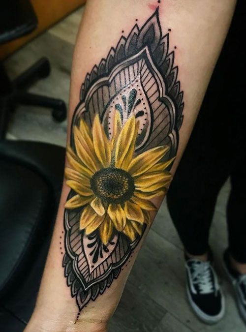 Sunflower tattoo design for wrist and hand