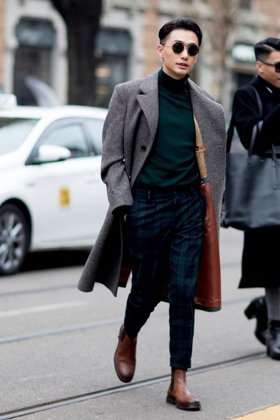 Plaid pants with Overcoat