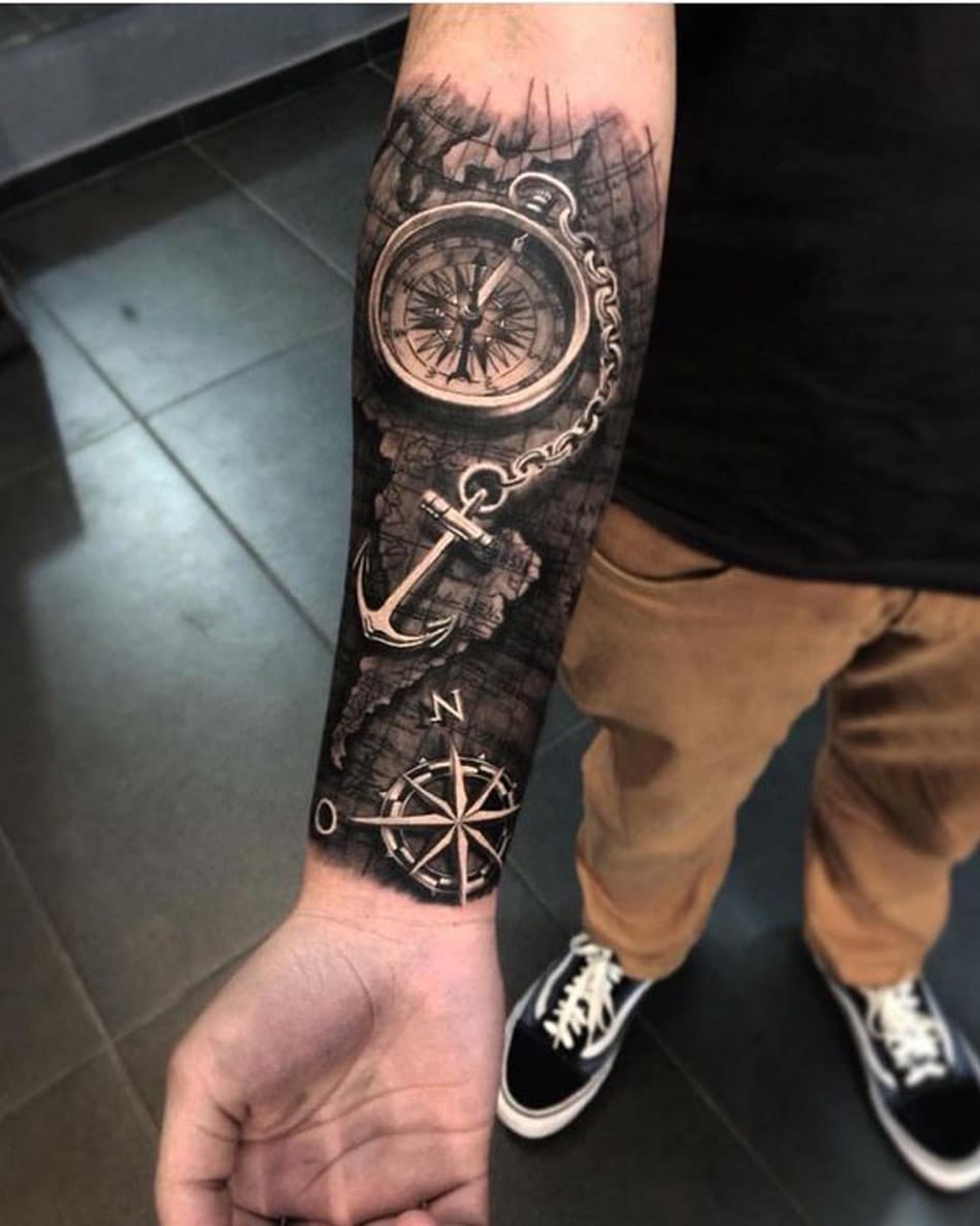 Forearm Compass Tattoo
