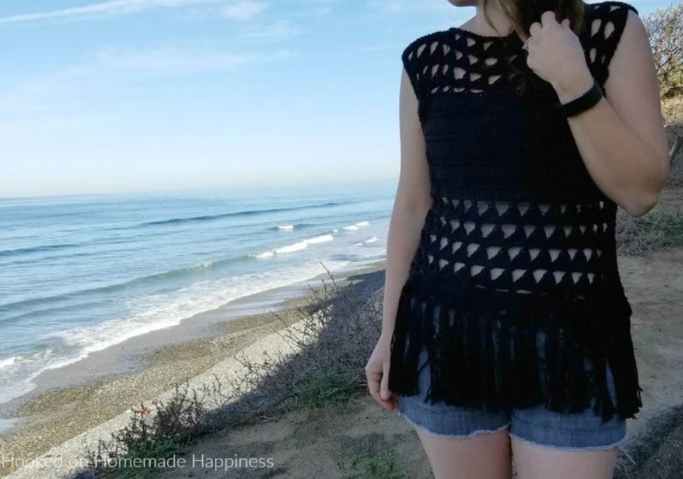 Black Top with Triangle Fringe Crochet Pattern