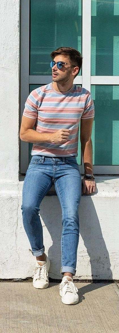 Striped T-shirt With Blue Jeans