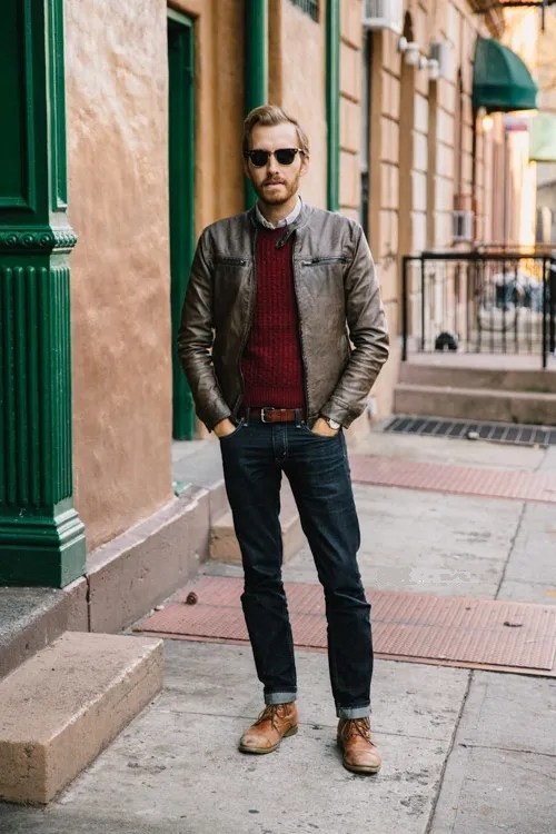 Work Look Leather Jacket Outfit Idea