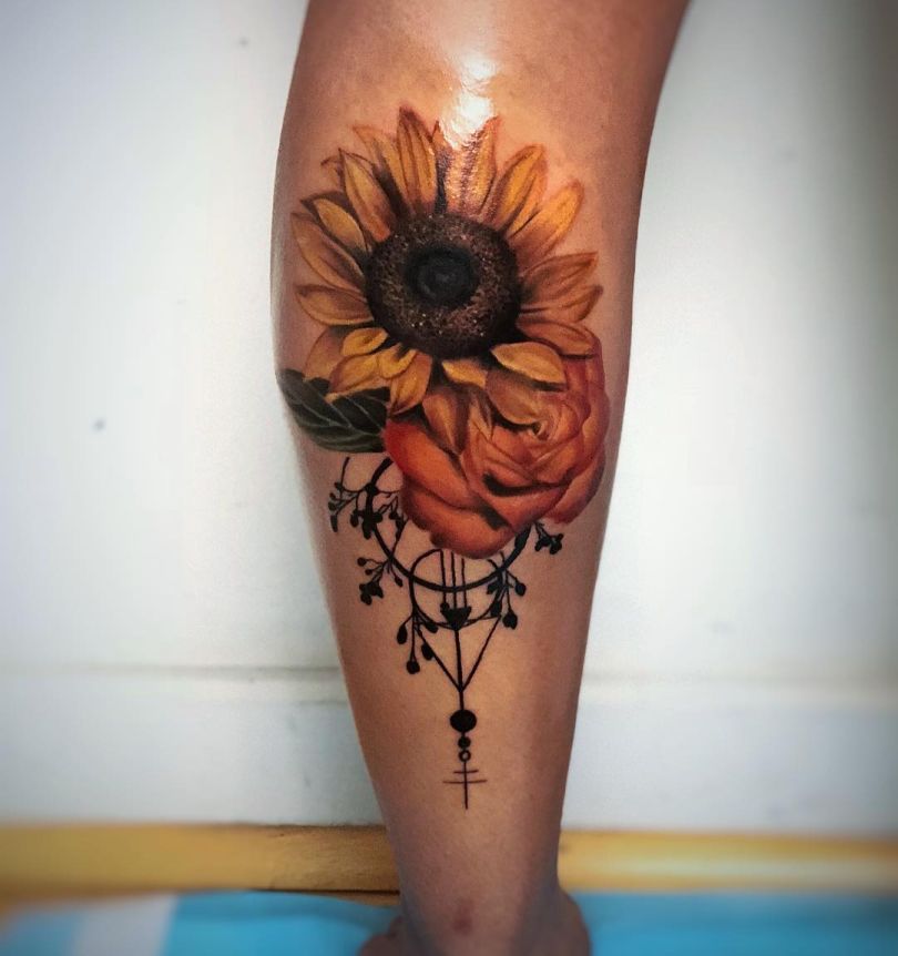 Sunflower Leg Tattoos for Women