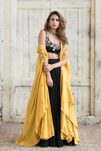 Crop Top With Black Long Skirt