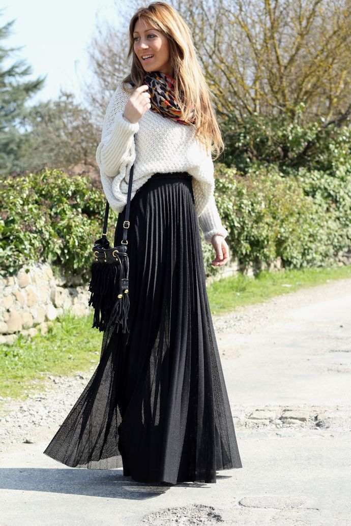 Oversized Sweater With Long Black Skirt
