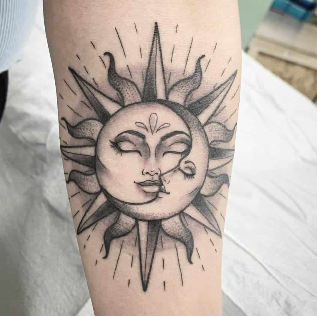 Forearm Sun and Moon Tattoos
