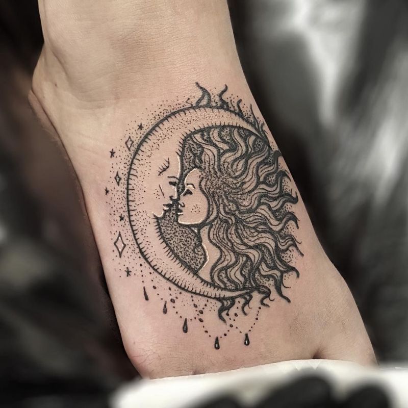 Moon and Sun Tattoos on Feet