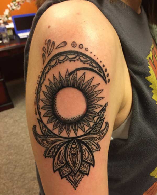 Shoulder Moon and Sun Tattoos