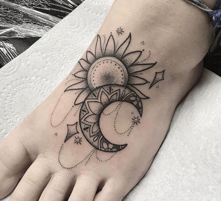 Sun and Moon Tattoo on feet