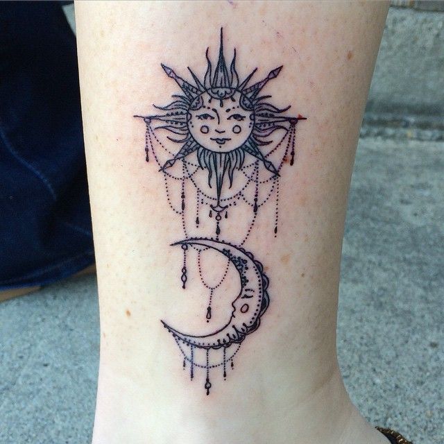 Sun and Moon Tattoos on Leg