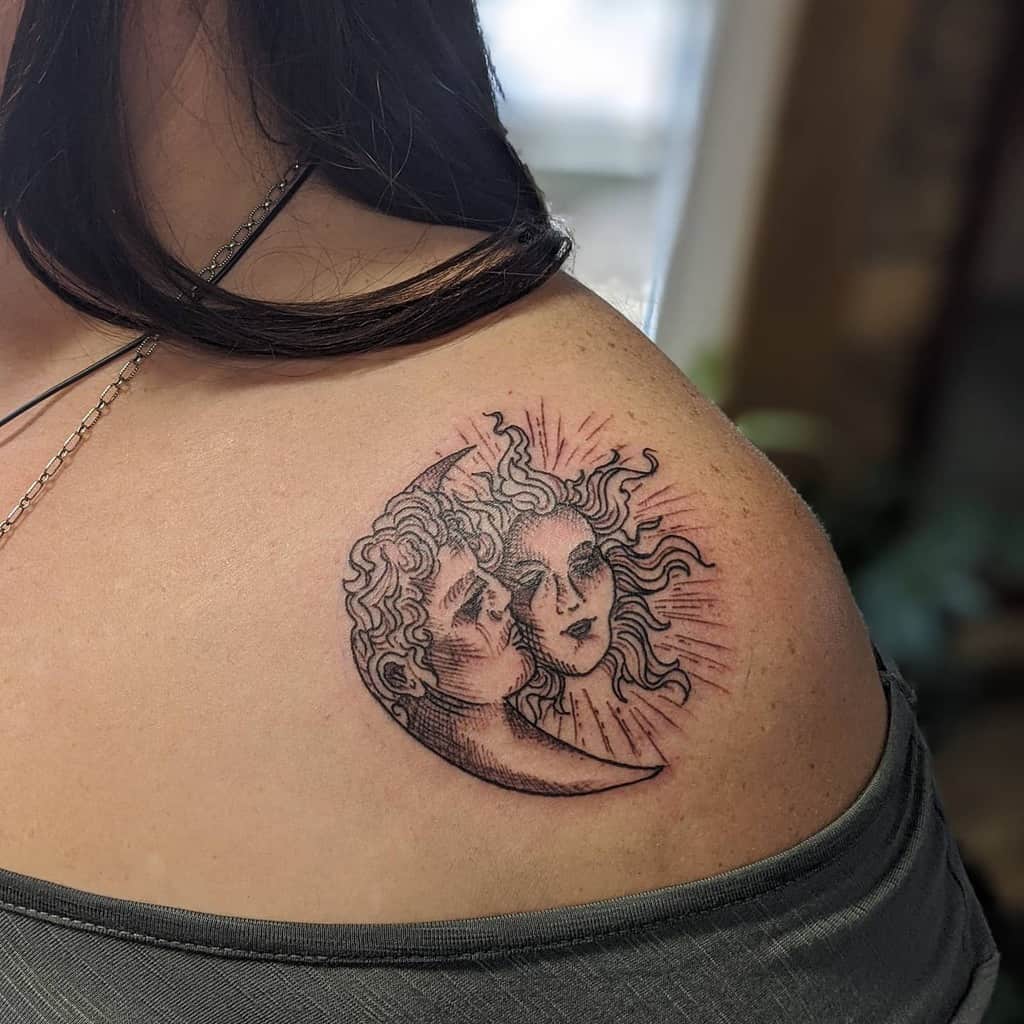 Sun and Moon Tattoos on Shoulder