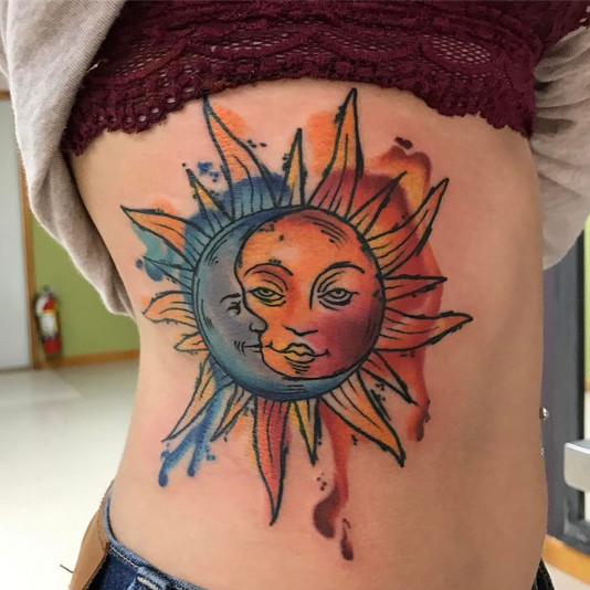 Sun and Moon Tattoos on Waist