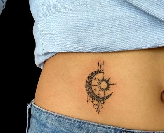 Waist Sun and Moon Tattoos
