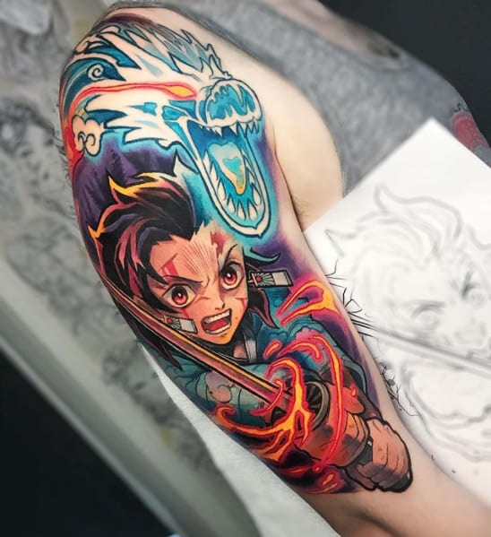 Water Dragon Demon Slayer Tattoo Design